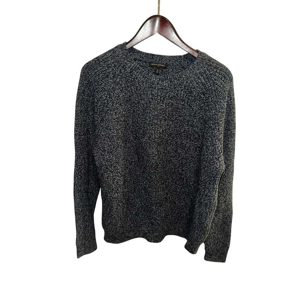 Banana Republic Mens Textured‎ Knit Crew Neck Sweater XL Blue Grey Marled